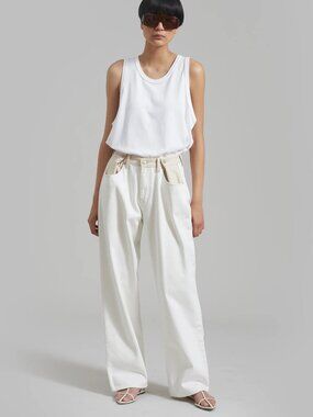 The Frankie Shop Hayla Contrast Denim Pants - Off White/Beige